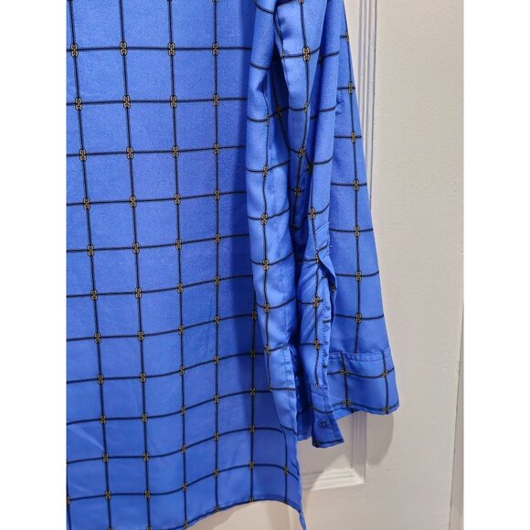 Michael Kors Women's Blue Plaid Zipper Front Blouse Size Medium - Picture 12 of 15